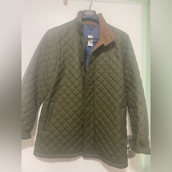 Green Quilted Jacket with Brown Collar